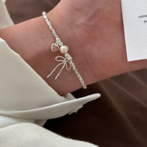 法式蝴蝶结爱心粉锆石淡水珍珠手串