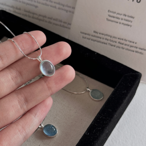 海蓝宝水晶纯银项链