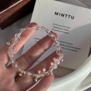 冰裂白水晶银珠手串