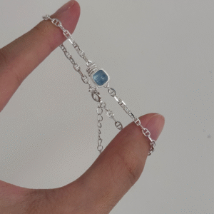 冰闰复古四方海蓝宝手链